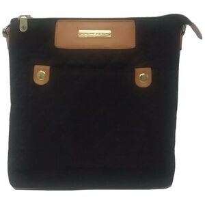 ADRIENNE VITTADINI Womens Black Brown Quilted Shoulder Handbag Leather Strap VGC